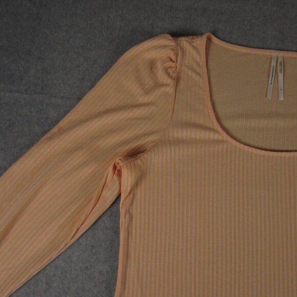 ANTHROPOLOGIE Top Women Size Large Peach Ribbed‎ Knit Puff Shoulder Long Sleeve - Picture 3 of 13